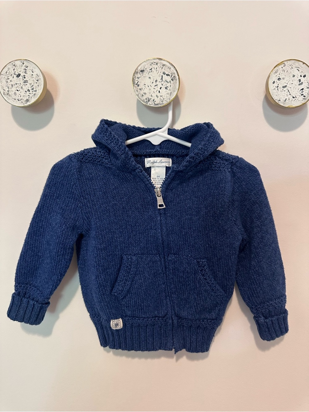 Ralph Lauren Navy Hooded Zip Knit Sweater